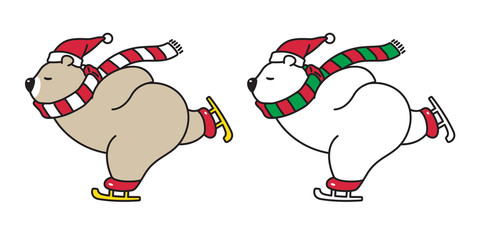 Fototapeta premium bear vector polar bear Christmas Santa claus Xmas scarf icon logo ice skating ski cartoon character illustration