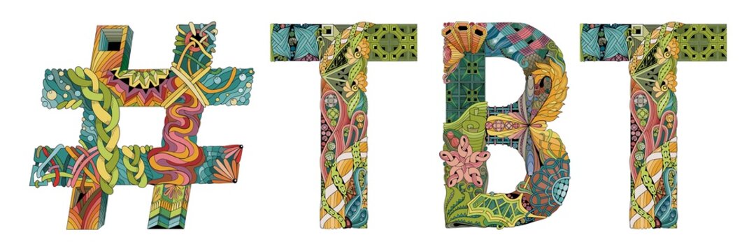 Word TBT with hashtag. Vector decorative zentangle object