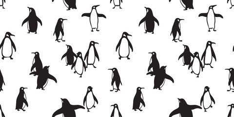 penguin Seamless pattern vector bear polar salmon fish cartoon scarf isolated tile background repeat wallpaper doodle illustration © CNuisin