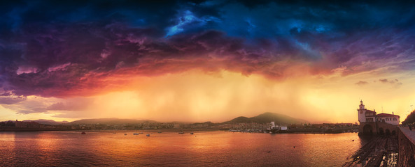 Panorama of Arriluce in Getxo with stormy clouds