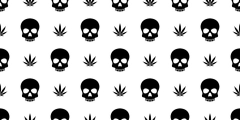 Fototapeta premium skull Crossbones seamless pattern Halloween vector Marijuana weed cannabis pirate bone Ghost poison scarf isolated repeat wallpaper tile background
