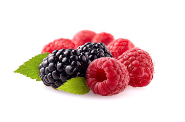 Raspberries with blackberry Isolated on White Background