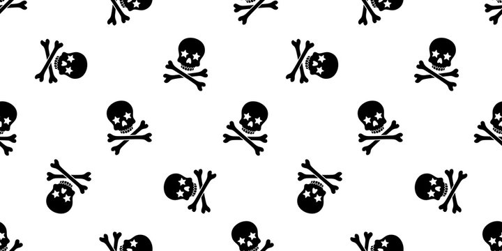 Skull Crossbones seamless pattern Halloween vector pirate bone star poison Ghost christ cross scarf isolated tile background illustration repeat wallpaper