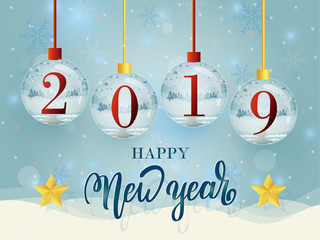 Set of Happy New Year glass ball collection. 