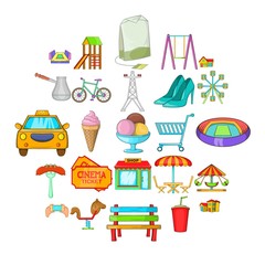 Playground icons set. Cartoon set of 25 playground vector icons for web isolated on white background