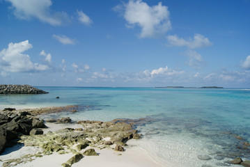 Panoramic of the paradise beach in Maldives islands