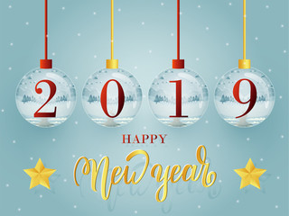 Set of Happy New Year glass ball collection. 