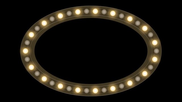 Tunnel Incandescent light bulb box frame oval shape blink moving pattern, retro 3D virtual style illustration glow in dark background seamless looping animation 4K, with copy space