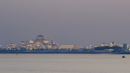 New Presidential Palace day to night timelapse. Abu Dhabi, United Arab Emirates