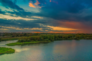 beautiful sunset over the river