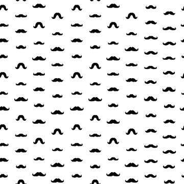 Moustaches Seamless Patterns for November Holiday Wrapping Paper. Dark Blue Vector Mustache Silhouettes for Fabric Textile Design. Cinco de Mayo, Vintage Mustaches Carnival Design. White Background