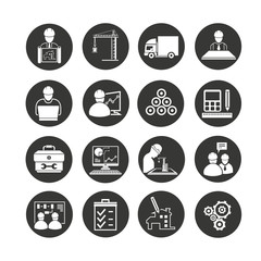 construction management icon in circle buttons