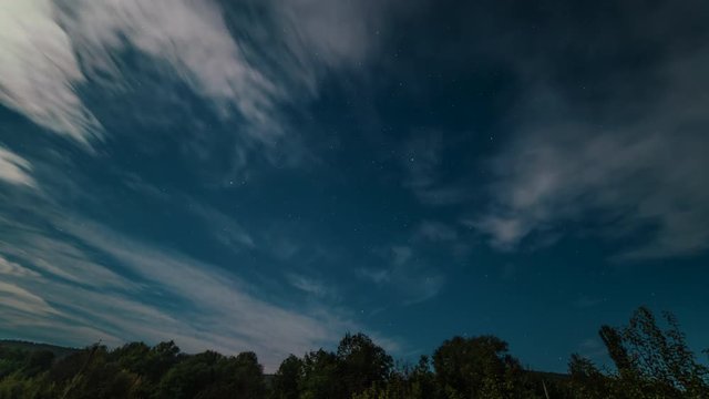 Beautiful night sky with stars and clouds. Timelapse.