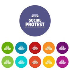 Social protest icons color set vector for any web design on white background