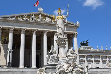 Fototapeta na wymiar Statue of Athena, Austrian Parliament, Vienna