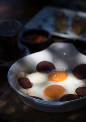travel concept setup with traditional turkish breakfast