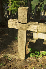 Ancient stone cross on The Old cemetary. Historical part of Pyatigorsk