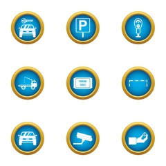 Parking site icons set. Flat set of 9 parking site vector icons for web isolated on white background