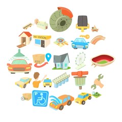 City elements icons set. Cartoon set of 25 city elements vector icons for web isolated on white background