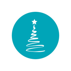 Merry christmas tree icon on blue vector background.