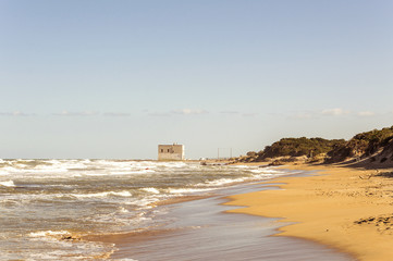 Panoramic view of Torre San Leonardo Pilone on the coastline of Ostuni