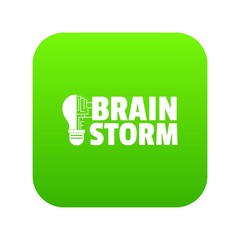 Brain storm icon green vector isolated on white background
