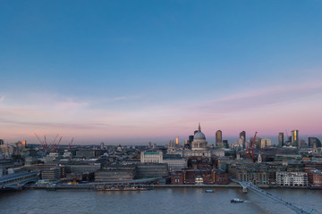 Fototapeta na wymiar London skyline over Thames St Paul cathedral skyscrapers in twilight