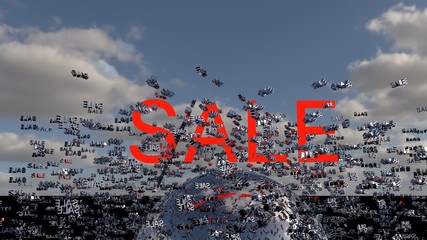 Sale concept.  Word Sale on digital background cloud and sky. 3d render