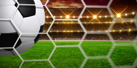 Soccer ball on goal with net