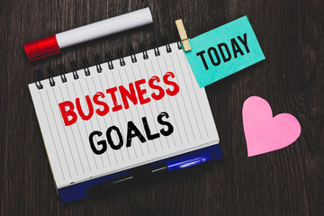 Writing note showing Business Goals. Business photo showcasing Expectation to accomplish over a...