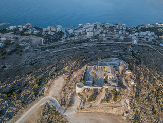 Aerial view of Lekuresi Castle in Saranda, Albania