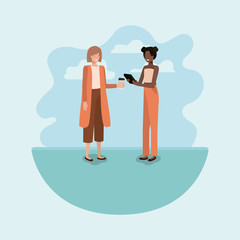 couple of women using smartphone