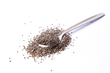 chia seeds isolated on white background. Useful supplements, super food, healthy food, veggie