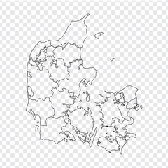 Naklejka premium Blank map Denmark . High quality map Kingdom of Denmark with provinces on transparent background for your web site design, logo, app, UI. Stock vector. Vector illustration EPS10.