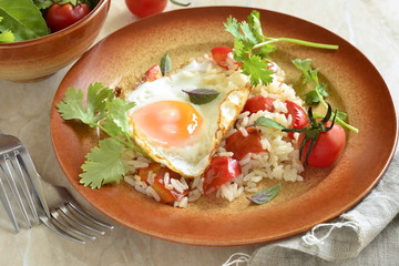 Rice with vegetables topped fried egg
