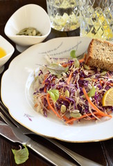 Salad with cabbage, carrots and pumpkin, sunflower, sesame seeds, Cole Slaw