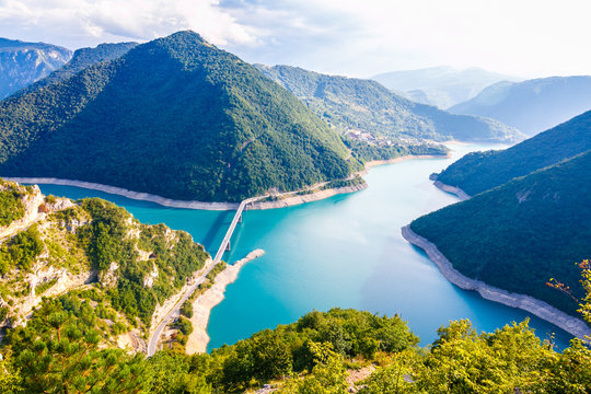Mountain lake bridge river