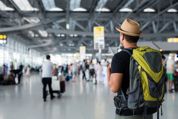 Young traveler man in the airport