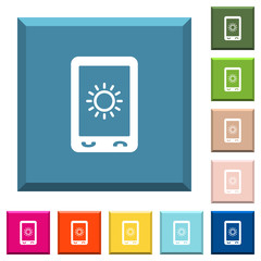 Mobile display brightness white icons on edged square buttons