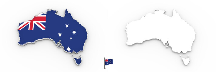 3D map of Australia white silhouette and flag