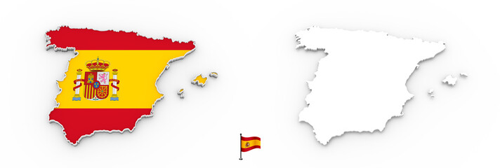 3D map of Spain white silhouette and flag