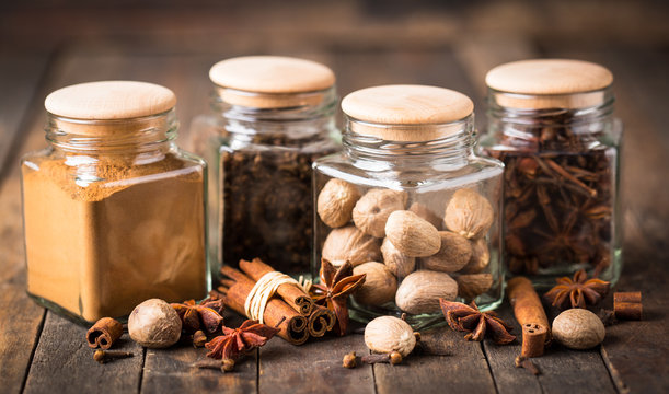 Aromatic spices in the jar 