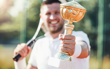 Tennis champion. Tennis player on the court. Sport, recreation concept