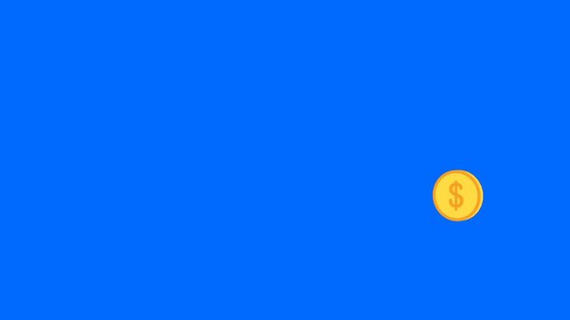3d Dollar coin rotation on blue screen for games, apps, commercials, and marketing presentations .Get reward concept.Business object motion.money coins cash bounce business economy finance


