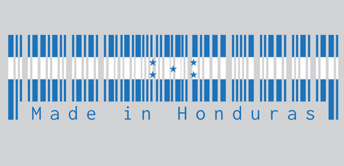 Barcode set the color of Honduras flag, A horizontal triband of blue and white with five blue stars, text: Made in Honduras. concept of sale or business.