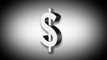 Silver dollar symbol on a white background. 3D Render