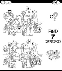 differences game with Halloween characters color book
