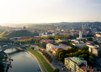 Vilnius City Old Town and Gediminas Tower Aerial Panorama