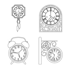 Vector illustration of clock and time icon. Collection of clock and circle vector icon for stock.