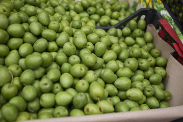 Raw olives sold in a market